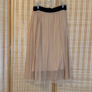 Fire Los Angeles Womens Tulle Midi Skirt Pink Mesh Layered Black Waistband M